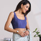 trueBrowns Blue Muslin Solid Sleeveless Blouse | Swadesiicart