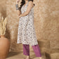 InWeave Dusty Mauve V Neck Aline Kurta Set - Swadesiicart