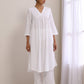 trueBrowns White Dobby Flared Slit Kurta Pant Set | Swadesiicart
