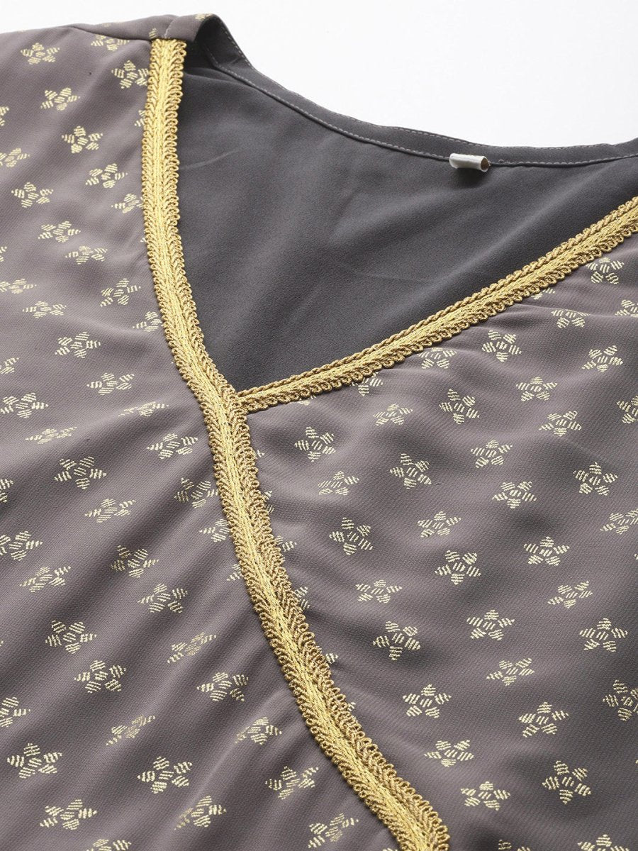 Ahalyaa Plus Size Floral Printed Zari Angrakha Kurta with Palazzos | Swadesiicart