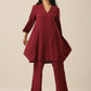 trueBrowns Ruby Wine Slub Textured Collar Co-Ord Set - Swadesiicart