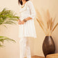 InWeave Women's White Round Neck Square Gota Work Kurta Pant Set - Swadesiicart