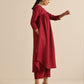 trueBrowns Maroon Slub Gathered Kurta Pant Set | Swadesiicart