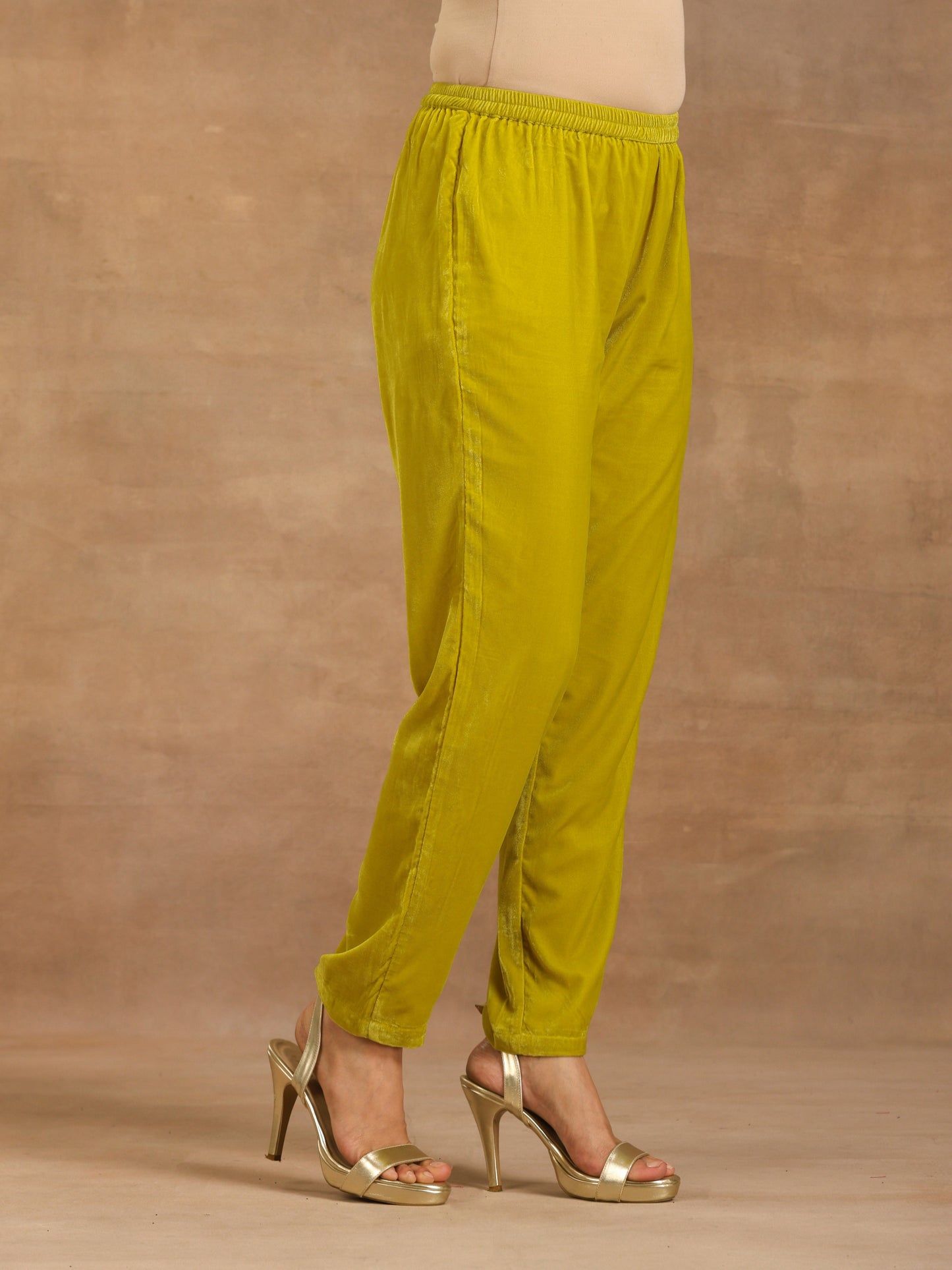 trueBrowns Lime Velvet Pant | Swadesiicart
