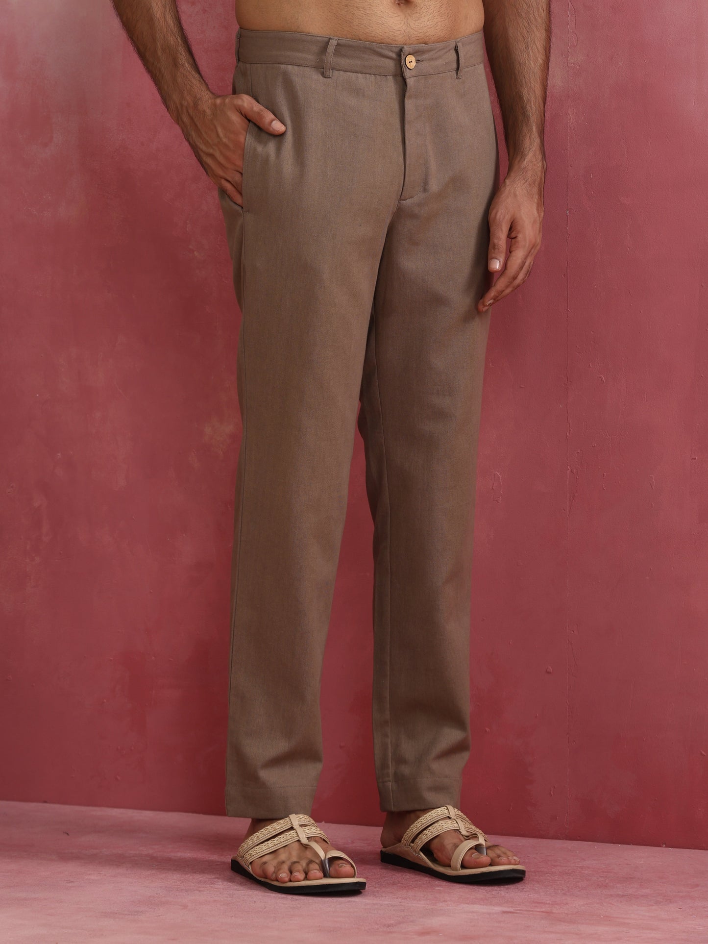 trueBrowns Men's Grey Cotton Twill Pants | Swadesiicart