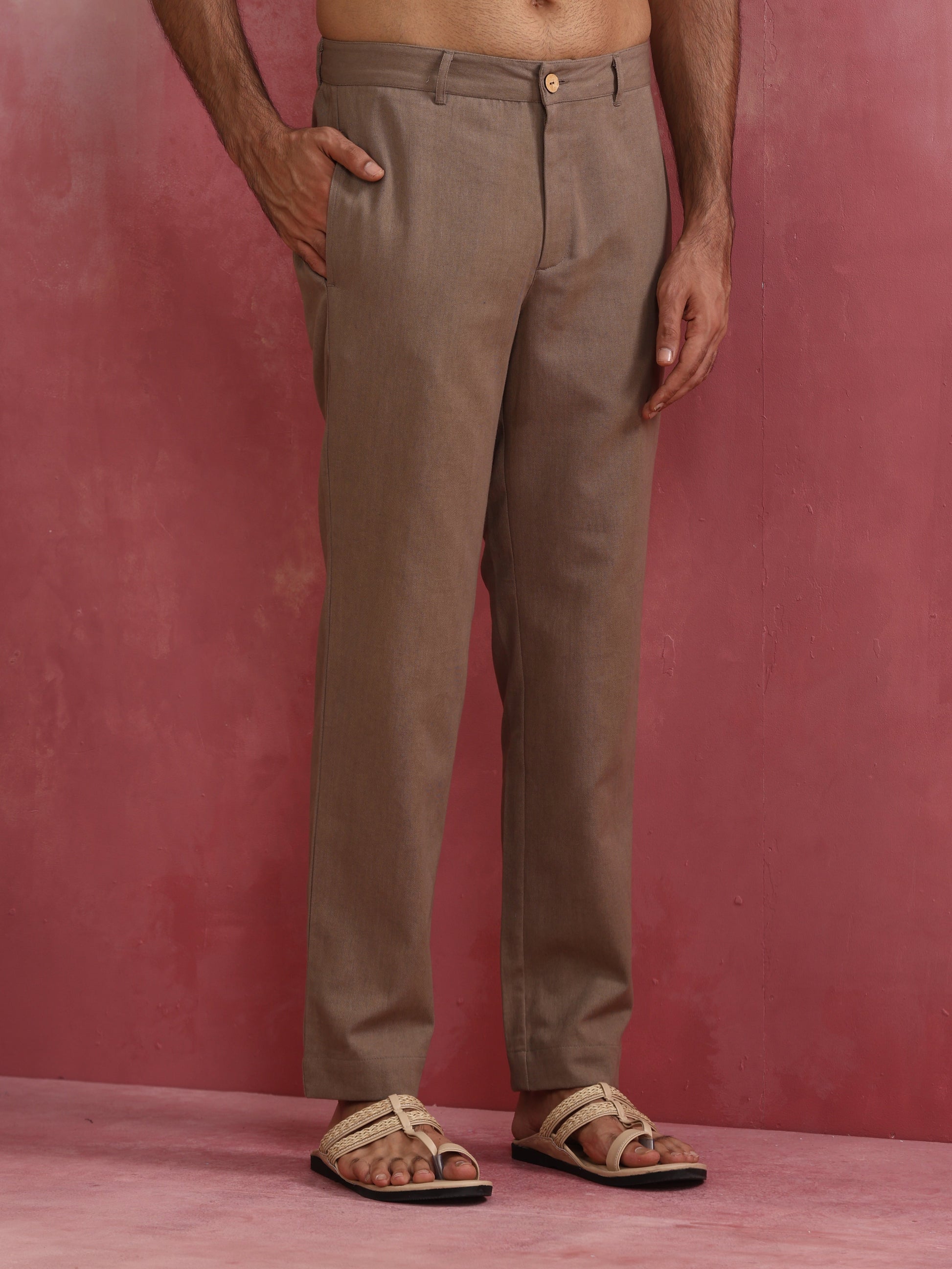 trueBrowns Men's Grey Cotton Twill Pants | Swadesiicart
