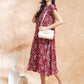 InWeave Women's Wine Cream Floral Print A Line Dress - Swadesiicart