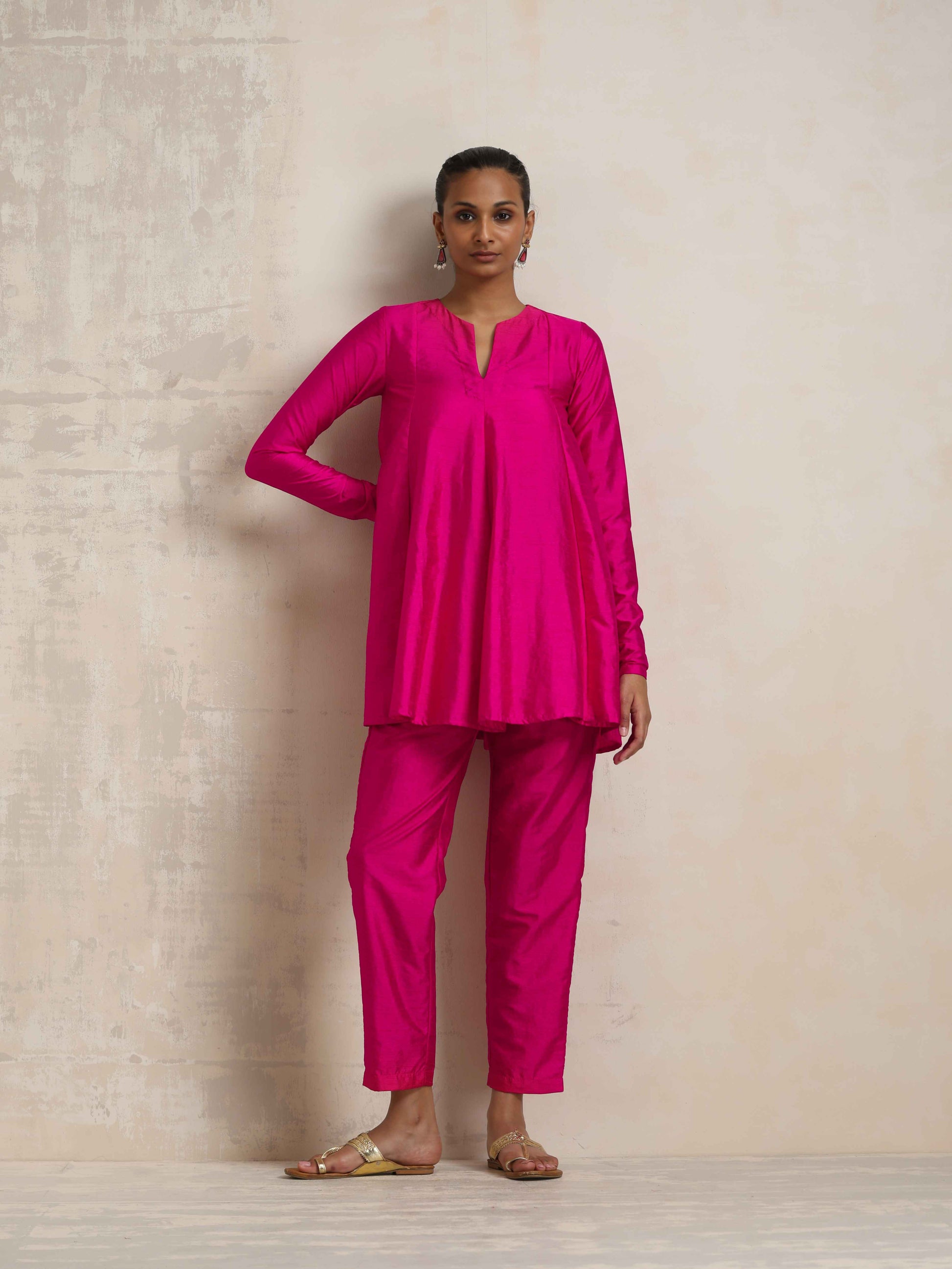 trueBrowns Pink Silk Co-ord Set - Swadesiicart