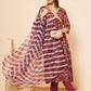 InWeave Women's Wine Ikkat Print Alia Cut Gota Work Kurta Set W Wine Leh Dup - Swadesiicart
