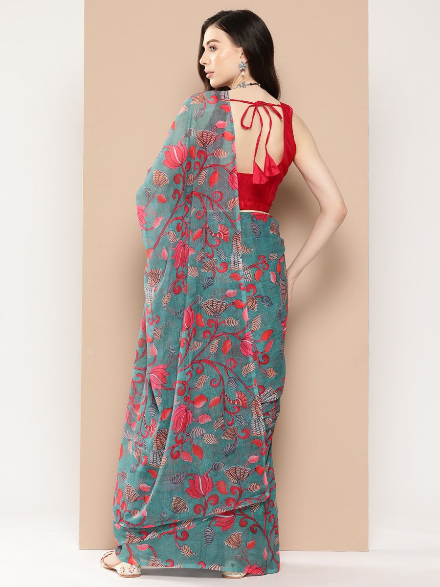 Ahalyaa Floral Poly Chiffon Saree | Swadesiicart