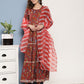 InWeave Women's Red Floral Print Tiered Dress With Lace With Red Leh Dupatta - Swadesiicart