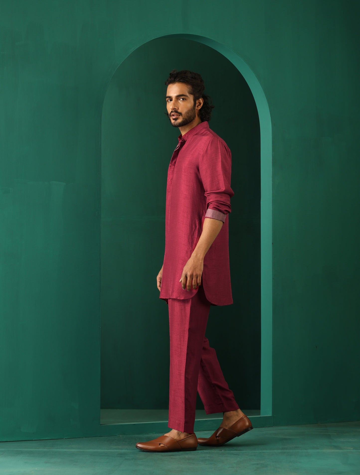 trueBrowns Men's Purple Silk Co-ord Set - Swadesiicart