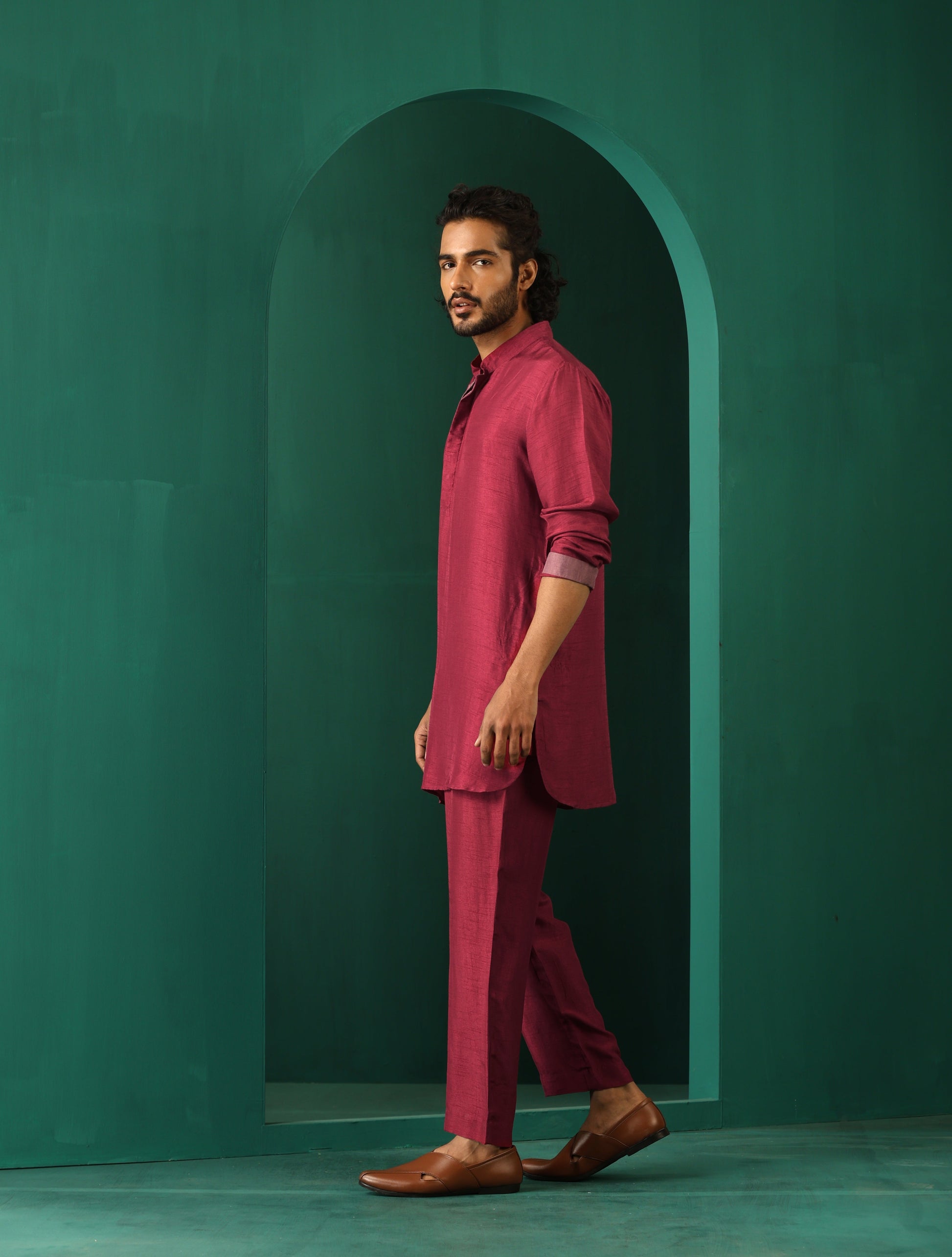 trueBrowns Men's Purple Silk Co-ord Set - Swadesiicart