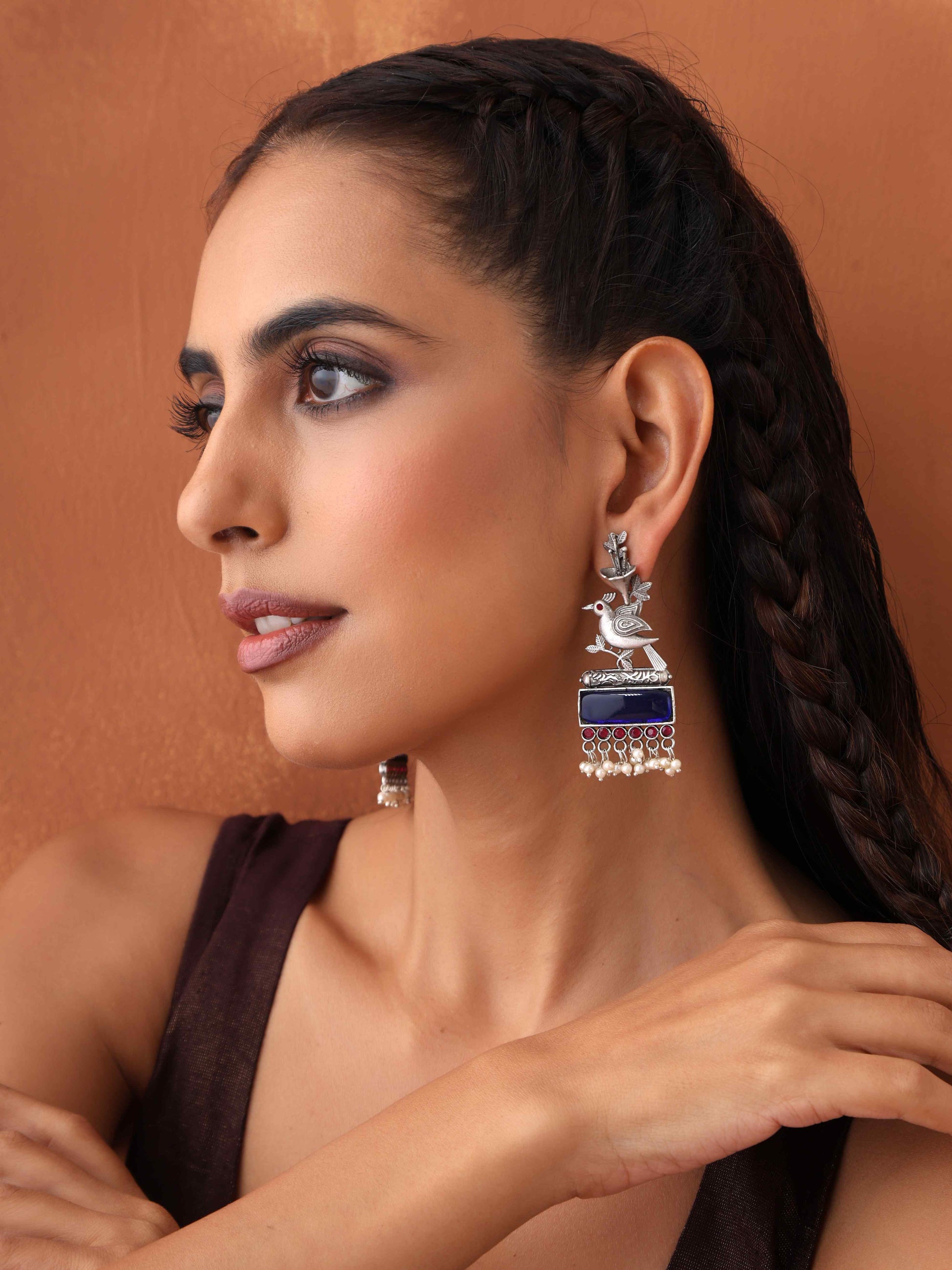trueBrowns Silver Tone Bird Earrings - Swadesiicart