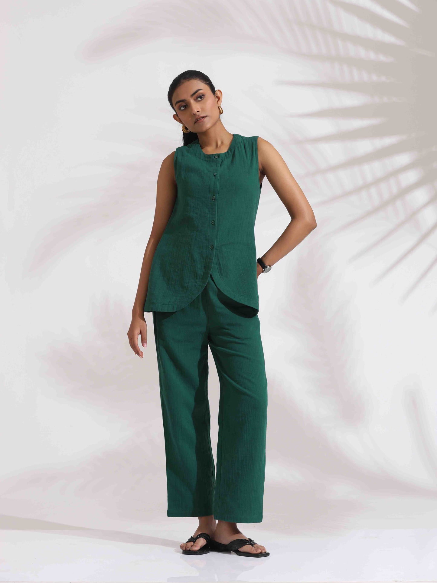 trueBrowns Green Cotton Co-ord Set - Swadesiicart