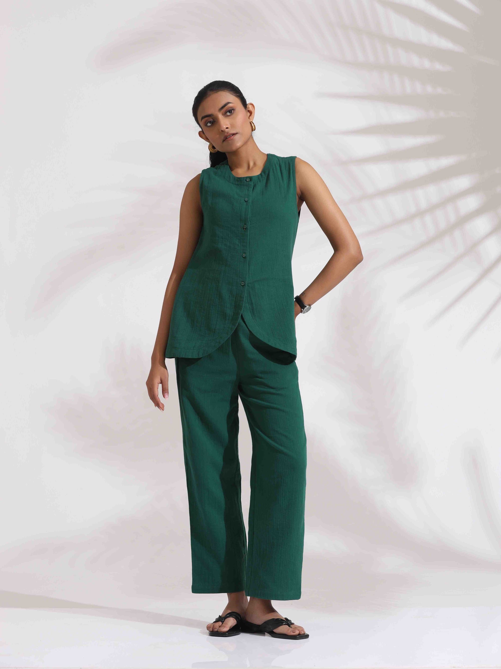 trueBrowns Green Cotton Co-ord Set - Swadesiicart