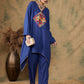 InWeave Women's Ink Blue Square Yellow Patch Work Assymentrical Kurta Set - Swadesiicart