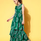 InWeave Women's Green Bandhani Motif Tiered Sharara Set - Swadesiicart