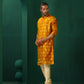 trueBrowns Men's Mustard Geometric Floral Viscose Silk Long Kurta | Swadesiicart