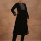 trueBrowns Black Velvet Embroidered Kurta | Swadesiicart