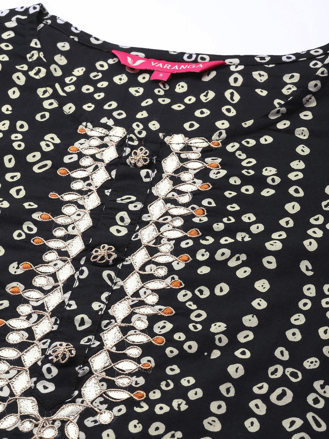 Varanga Black Printed Cotton Kurta Wity Embroidered Yoke | Swadesiicart
