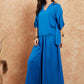 InWeave Women's Ink Blue Solid Collar Neck Boho Top Bottom Set - Swadesiicart