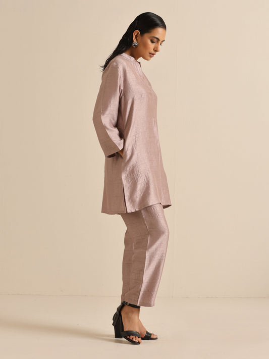 trueBrowns Grey Silk Texture Relaxed Co-Ord Set - Swadesiicart