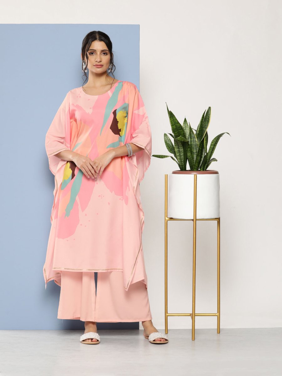 Ahalyaa Women Pink Printed Gotta Patti Kurta with Palazzos | Swadesiicart