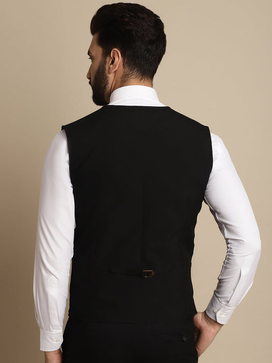 Even Apparels Men's Black Double Breast Waistcoat | Swadesiicart