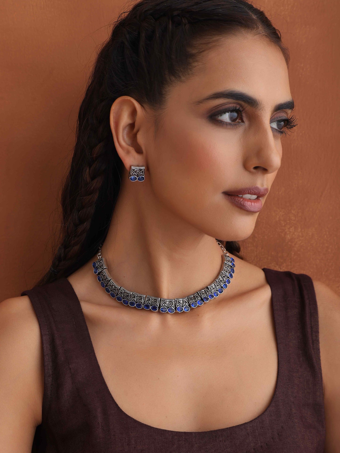 trueBrowns Silver Tone Beaded Necklace Set - Swadesiicart