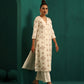 trueBrowns Ivory Peach Cotton Front Pleat Kurta Pant Set | Swadesiicart