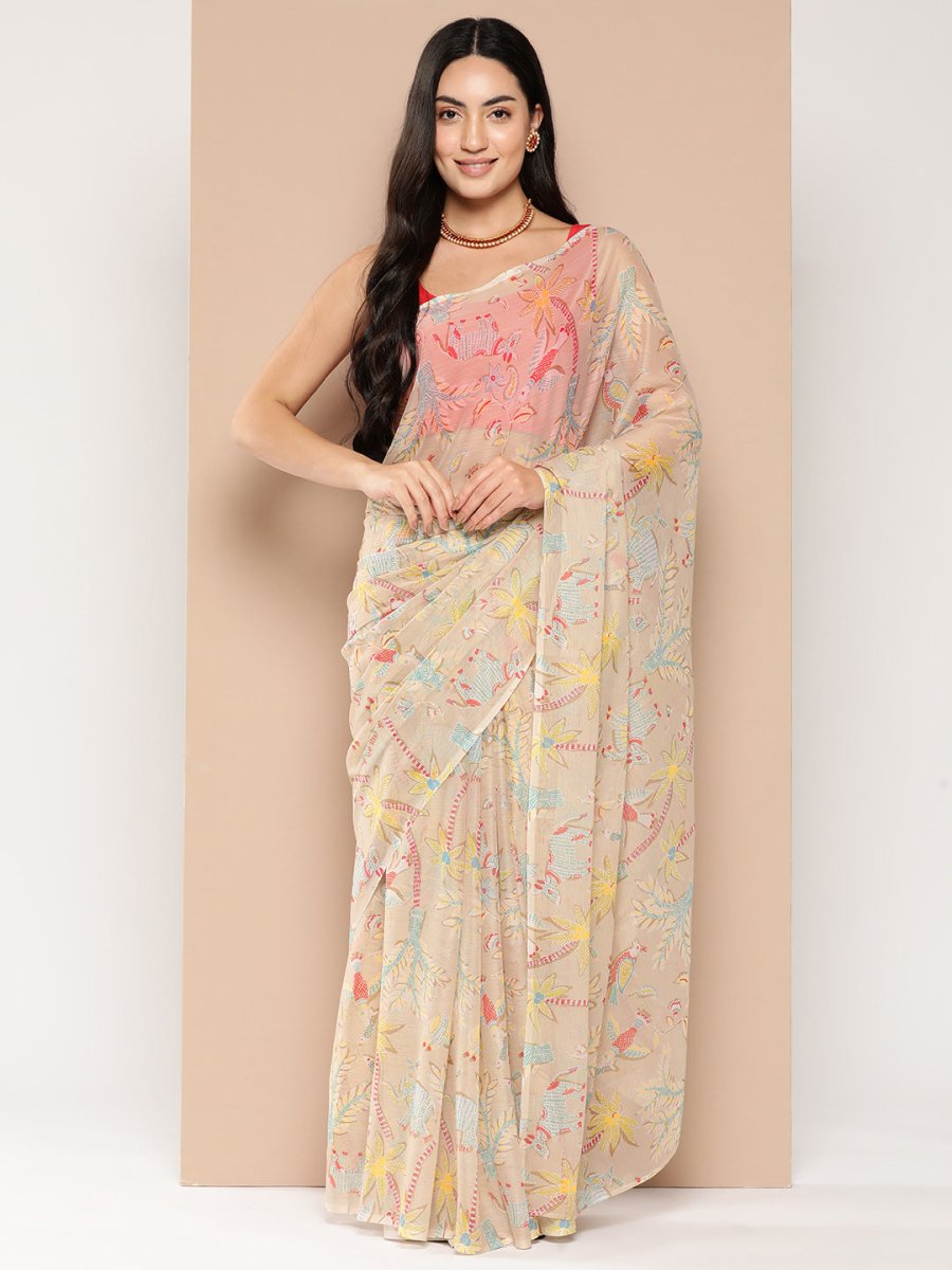 Ahalyaa Floral Printed Poly Chiffon Saree | Swadesiicart