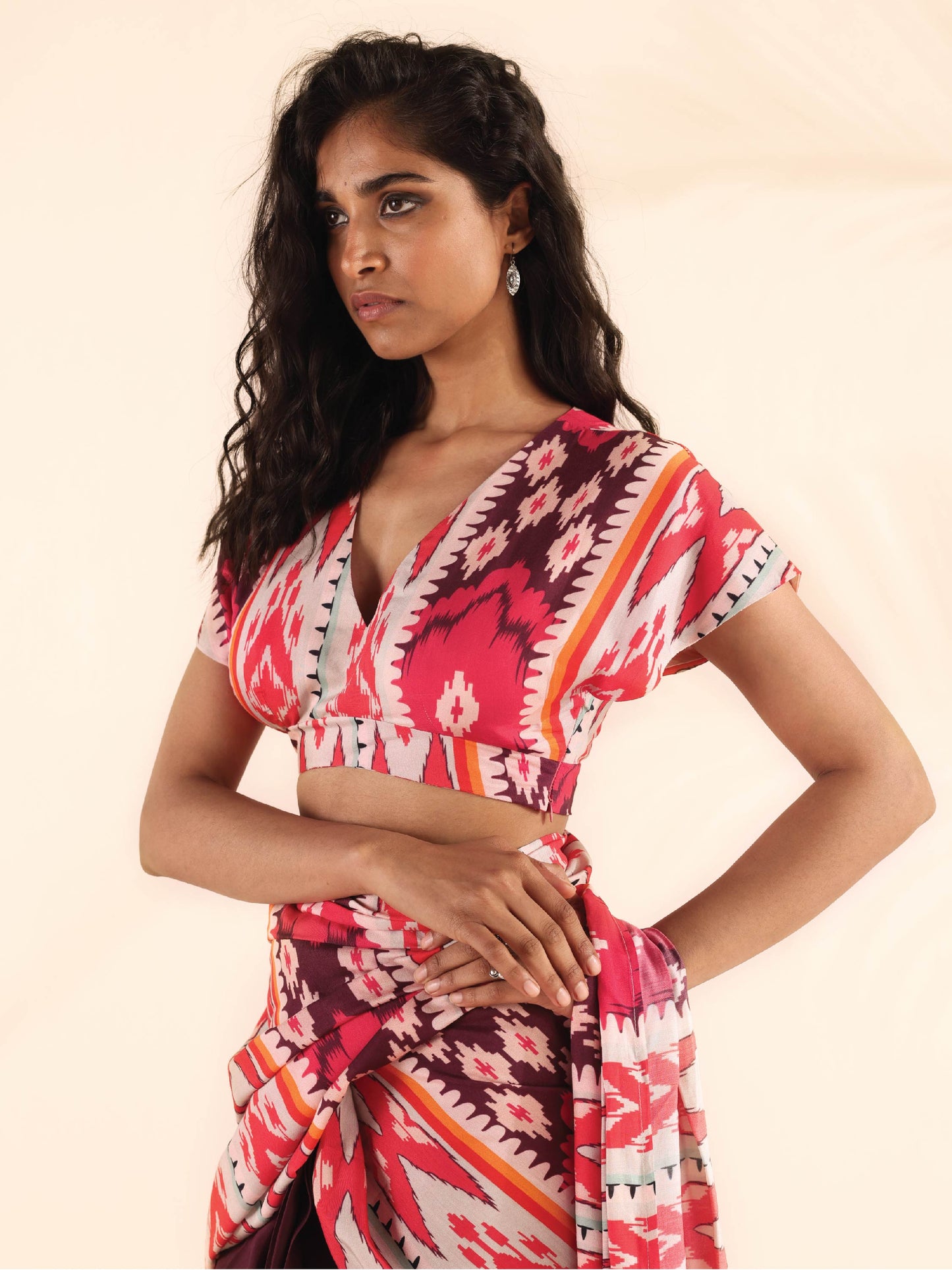 trueBrowns Maroon Muslin Ikat Blouse | Swadesiicart