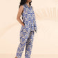 trueBrowns Blue Cotton Ikat Sleeveless Co-ord Set - Swadesiicart