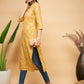 InWeave Women's Yellow Foil Print Gota Straight Kurta - Swadesiicart