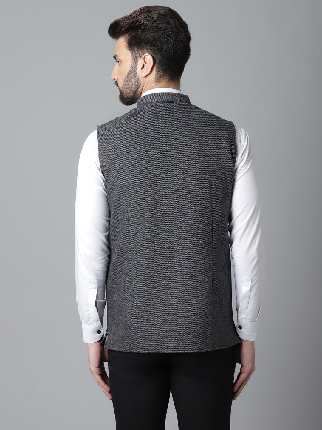Even Apparels Men's Grey Pure Wool Nehru Jacket | Swadesiicart