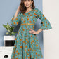 InWeave Women's Blue Mustard Print Short Dress - Swadesiicart