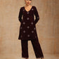 trueBrowns Wine Velvet Embroidered Co-ord Set - Swadesiicart