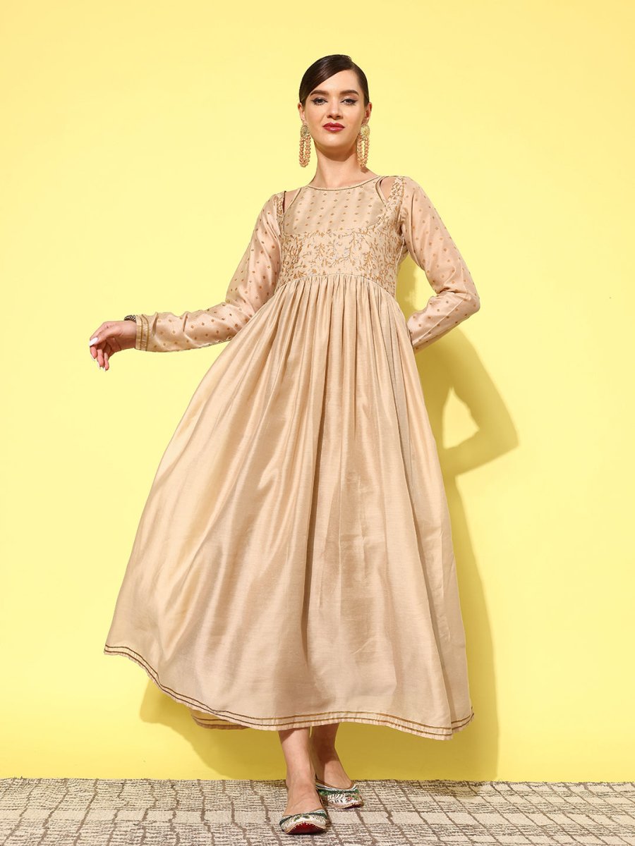 Ahalyaa Floral Embroidered A-Line Maxi Dress | Swadesiicart