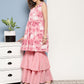 InWeave Women's Pink Printed Chintz Tiered Sharara Set - Swadesiicart