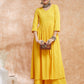 InWeave Women's Butter Yellow Chikankari Long Anarkali Kurta Sharara Set - Swadesiicart