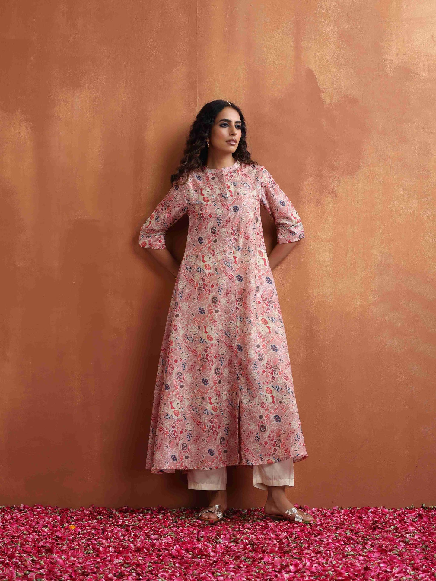 trueBrowns Pink Flared Anarkali Kurta Set | Swadesiicart