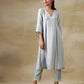 trueBrowns Grey Bandhani Printed Silk Yoke Kurta Pant Set | Swadesiicart