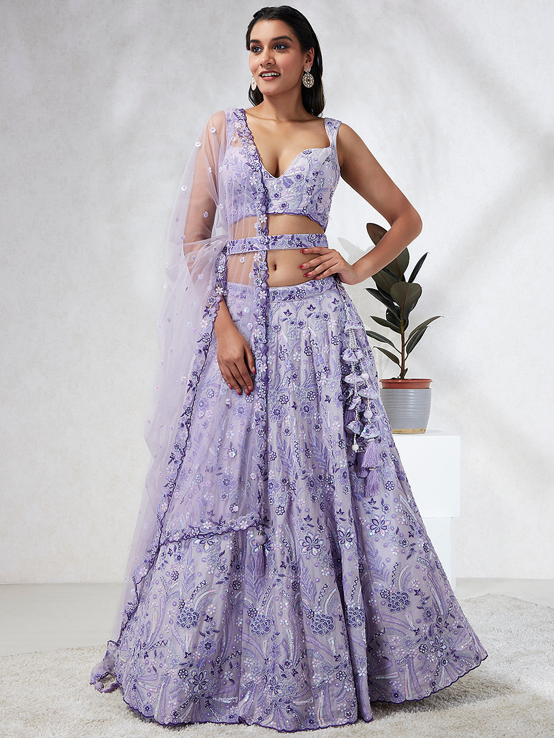 House of Panchhi Lavender Georgette Sequins And Thread Embroidery Lehenga Choli & Dupatta | Swadesiicart