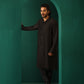 trueBrowns Men's Black Silk Long Kurta | Swadesiicart