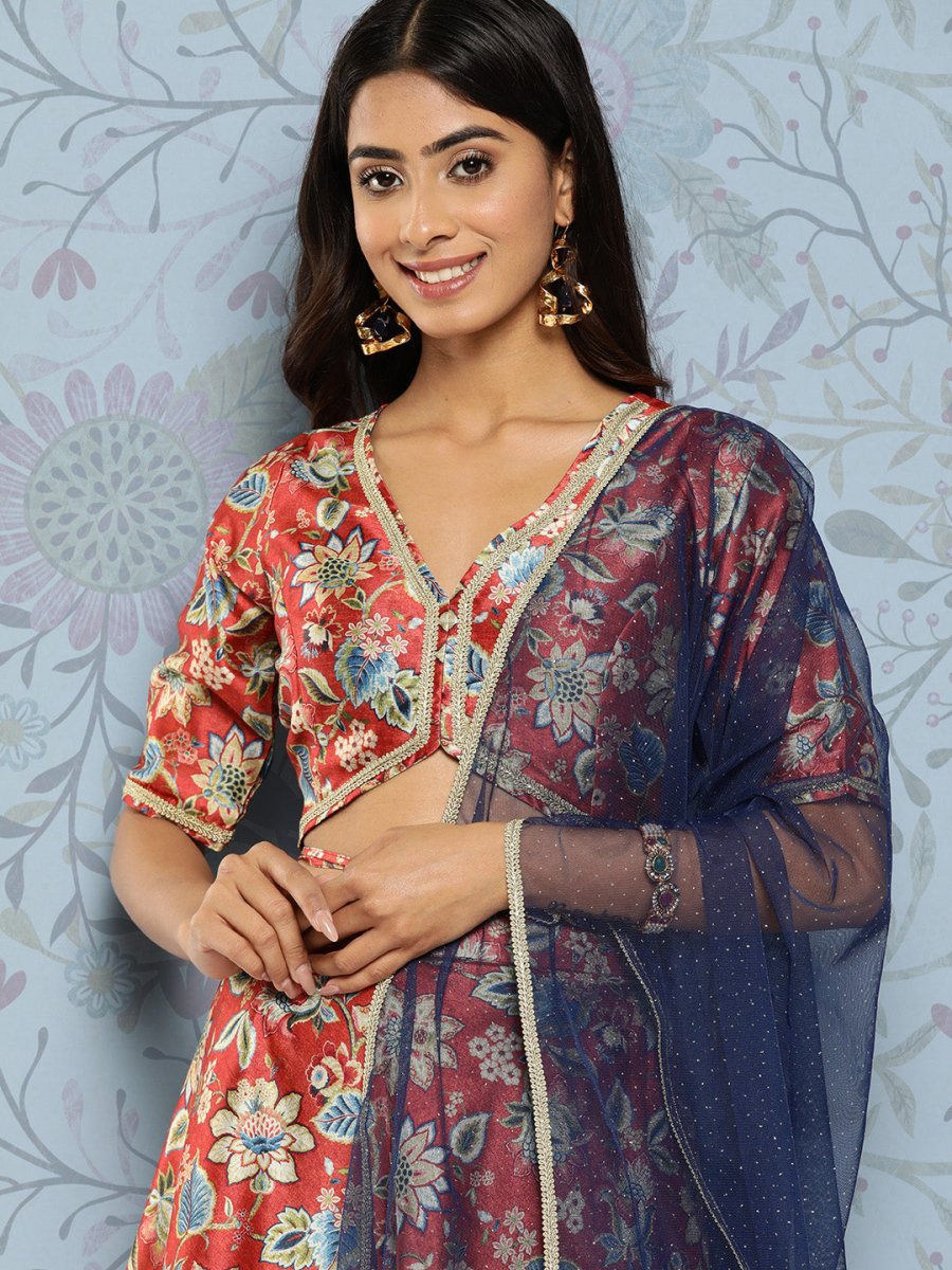 Ahalyaa Printed Zari Ready to Wear Lehenga & Blouse With Dupatta | Swadesiicart