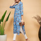 InWeave Women's Skyblue Pink Floral Angrakha Straight Kurta - Swadesiicart
