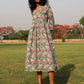 trueBrowns Sage Cotton Block Print Lapel Collared Dress | Swadesiicart