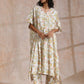 trueBrowns Pink Yellow Floral On White Block Print Cotton Panel Kaftan Kurta Pant Set | Swadesiicart