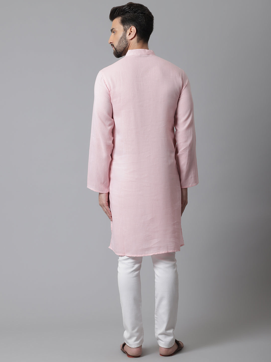 Even Apparels Pink Pure Cotton Kurta With Band Collar | Swadesiicart